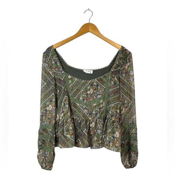Allison New York | Floral Long Sleeve Blouse | Green | Lace Detail | Size XS - Picture 1 of 6